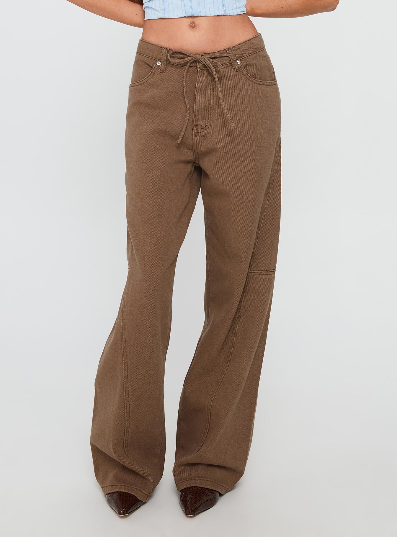 Bruiser Tie Waist Mid Rise Wide Leg Jeans Brown - Image 2