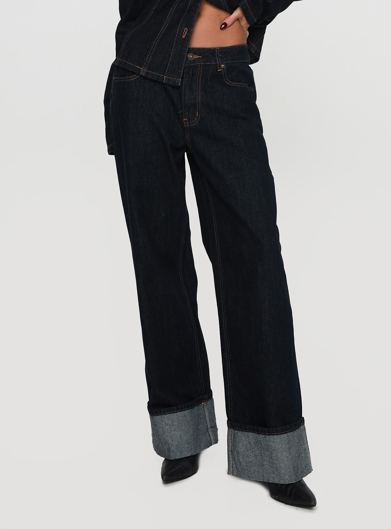 Top Model Low Rise Straight Leg Cuffed Jean Dark Denim - Image 2