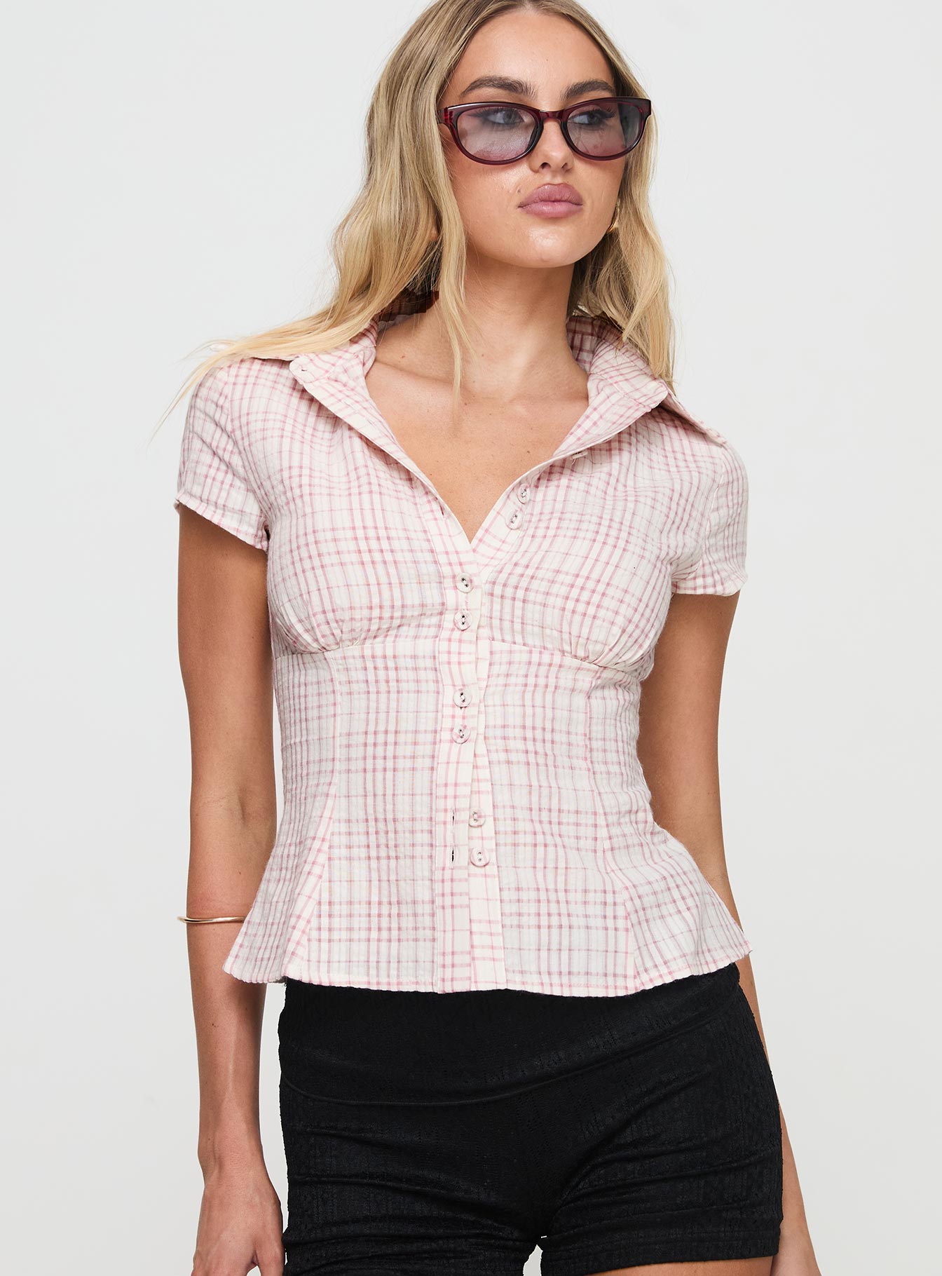 Cottesloe Blouse Top Pink Check Petite - Image 2