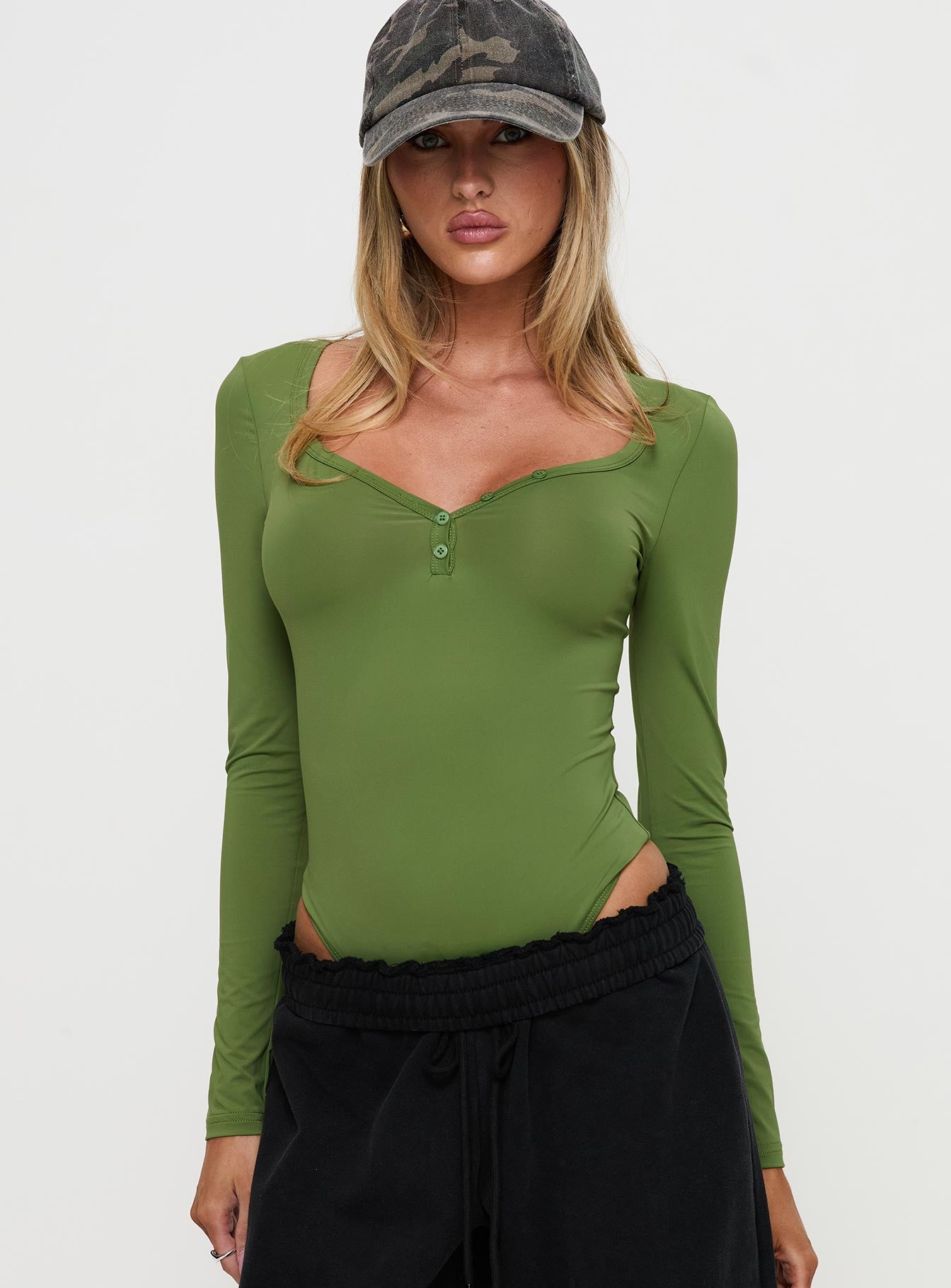 Delgado Long Sleeve Bodysuit Olive - Image 2