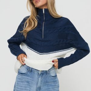 San Seb Quarter Zip Sweater Navy / Cream