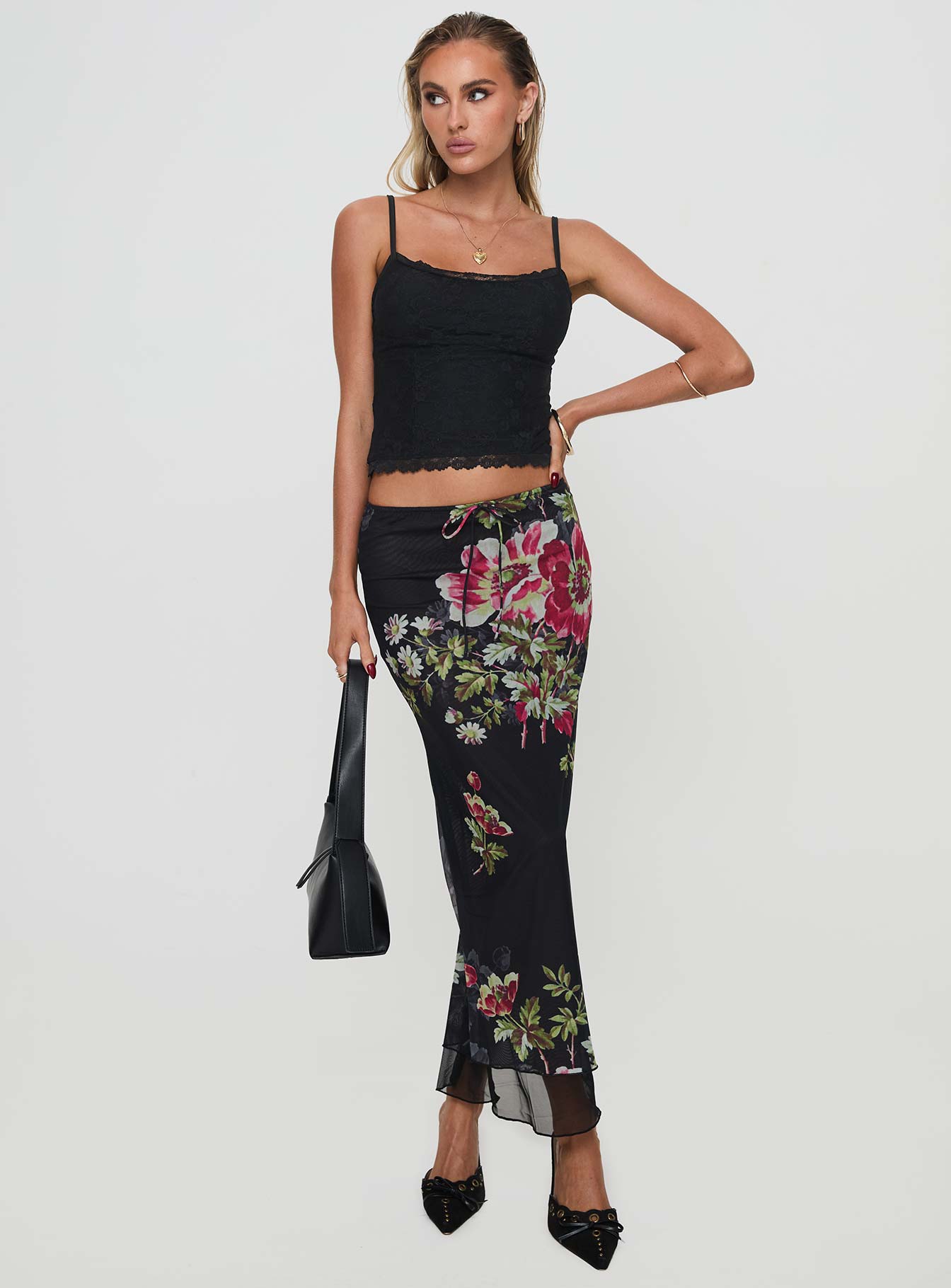 Paganio Maxi Skirt Black Floral - Image 2