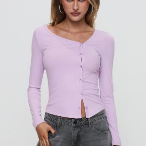 Sadira Long Sleeve Button Up Top Lilac