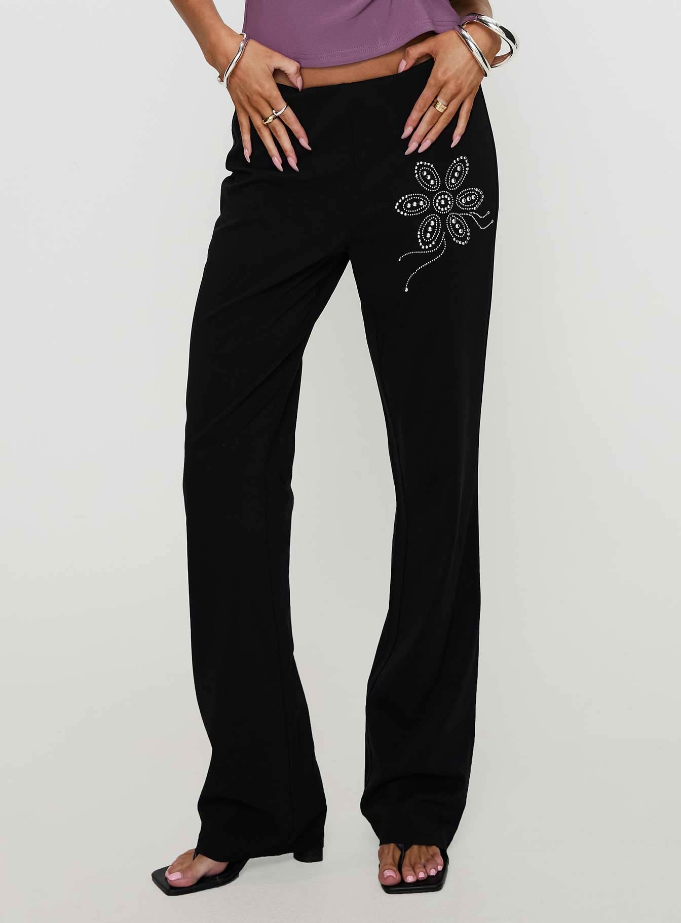 Quotation Diamante Flare Pants Black - Image 2