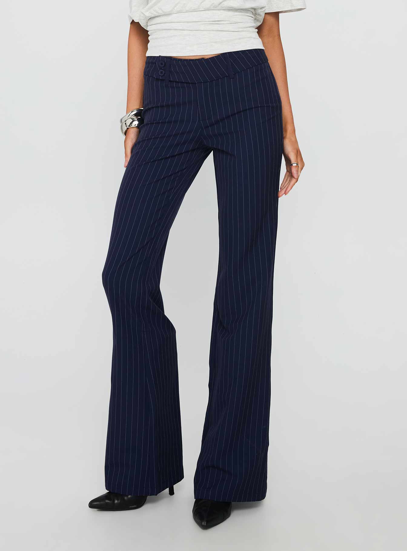 Kinkirk Flared Pants Navy Pinstripe - Image 2