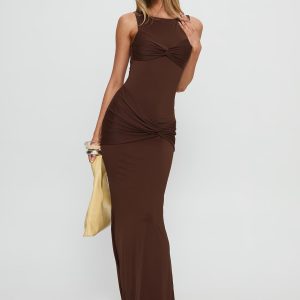 Pivotal Twist Detail Maxi Dress Brown