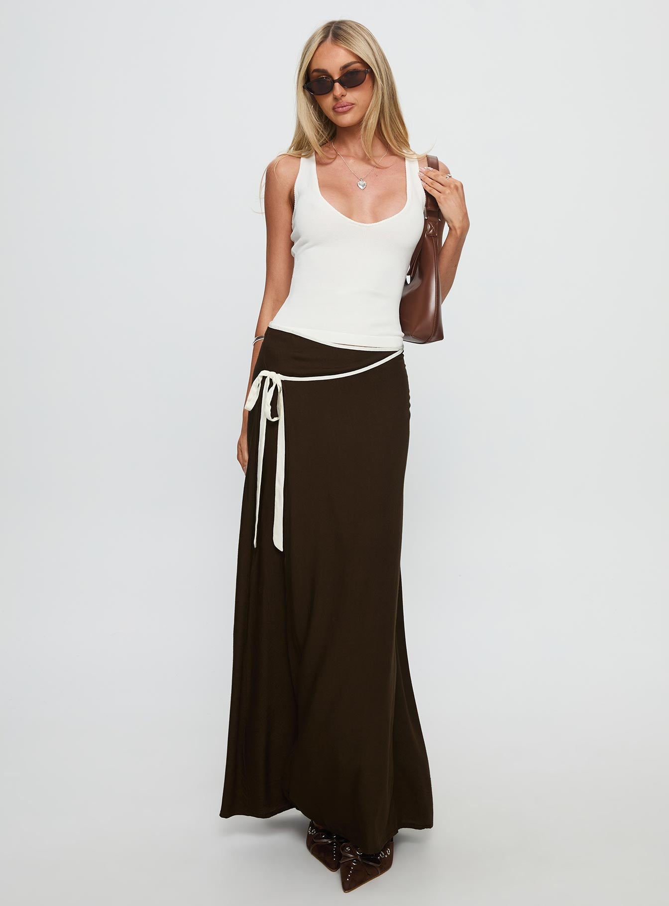 Keirah Contrast Wrap Maxi Skirt Chocolate / White - Image 2
