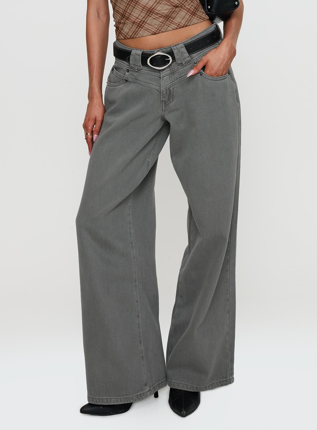 West Side Mid Rise Wide Leg Jeans Grey Wash - Image 6