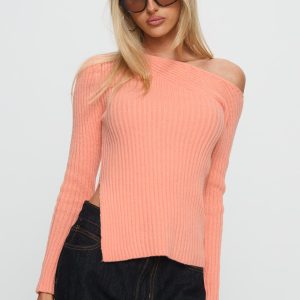 Exquisite Off Shoulder Knit Sweater Orange