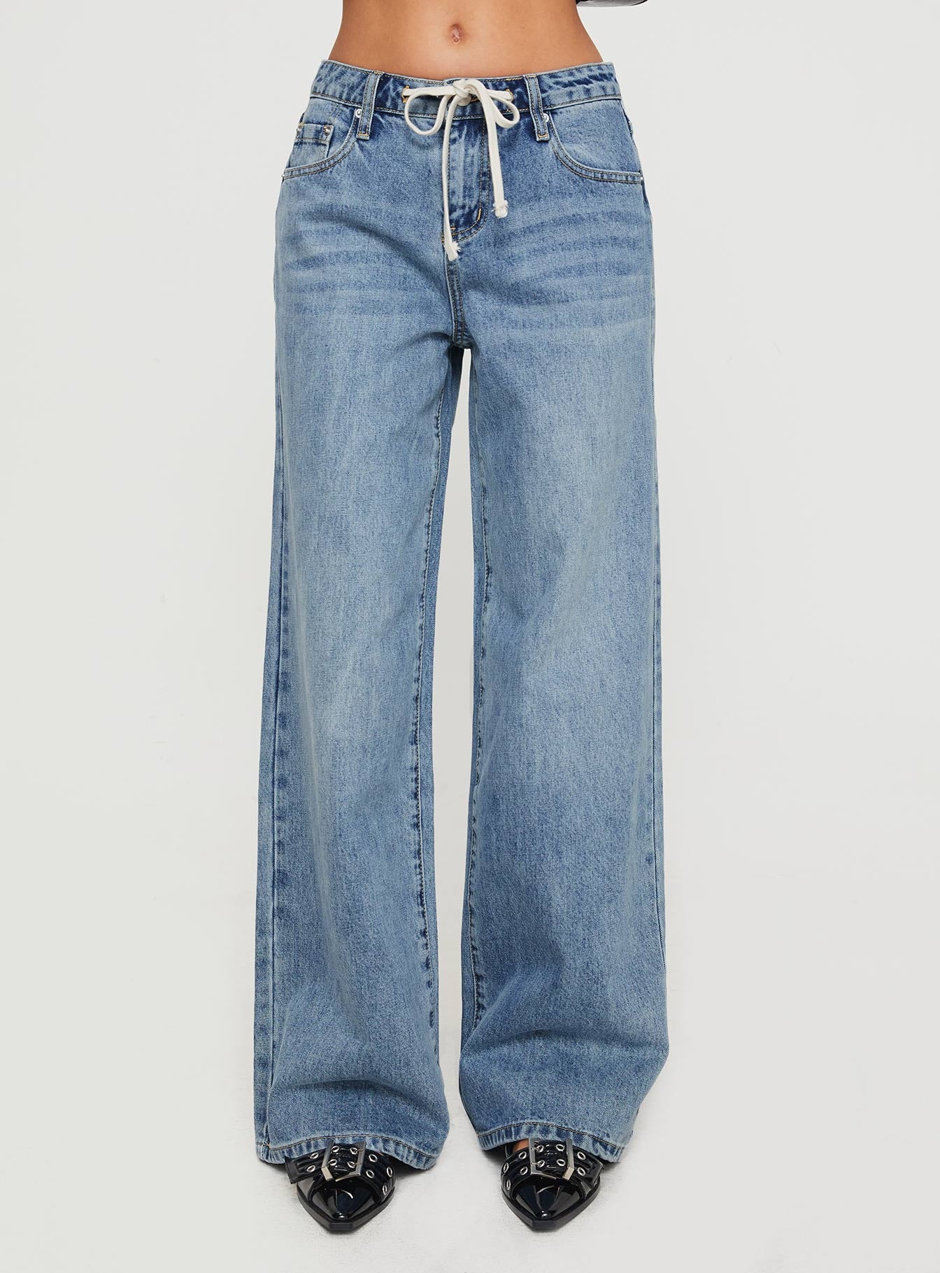Mellowed Out Low Rise Straight Leg Jeans Mid Blue - Image 2