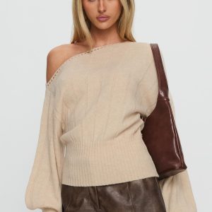 Jackeline Off Shoulder Rib Jumper Cream