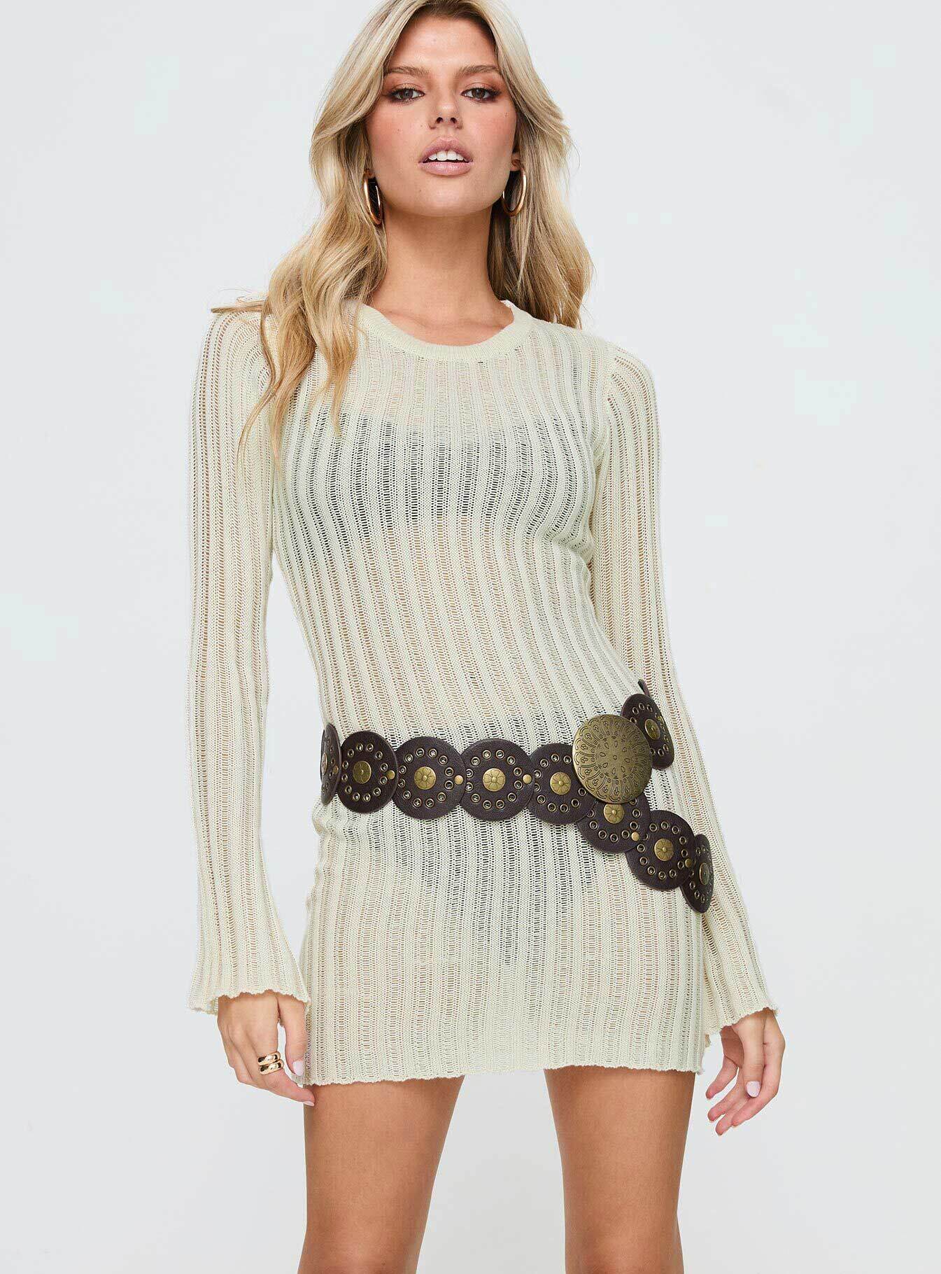 Primmie Long Sleeve Mini Dress Cream - Image 2