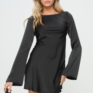 Lukea Long Sleeve Satin Mini Dress Black