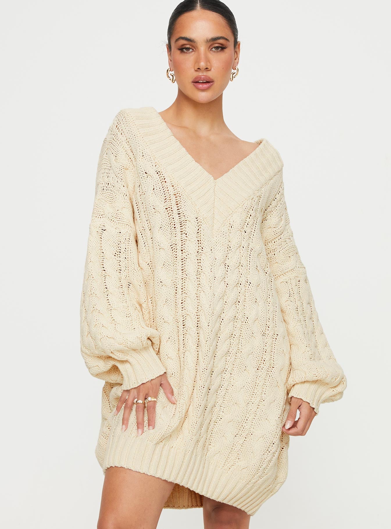 Dravi Mini Sweater Dress Oatmeal - Image 4