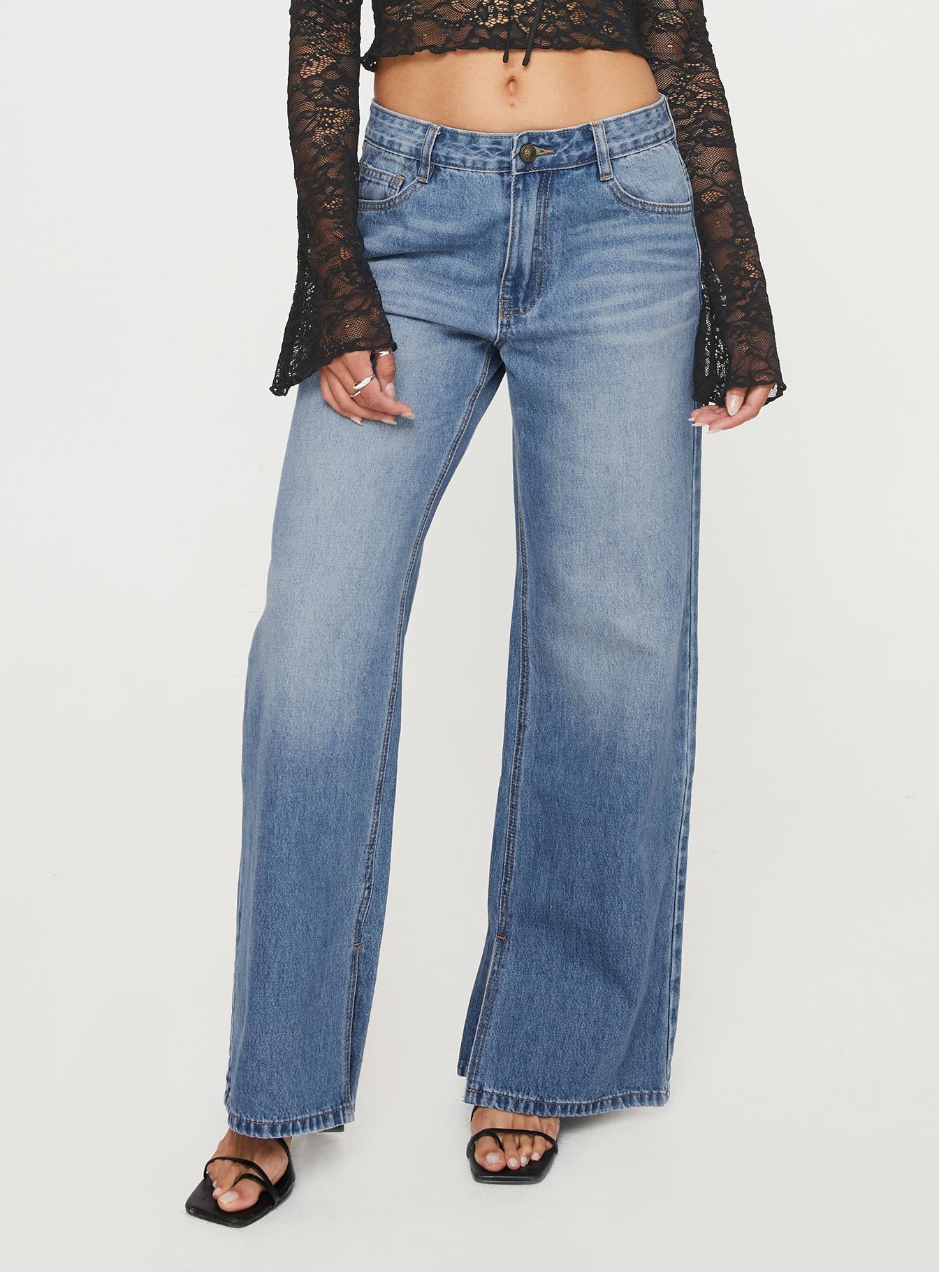 Azula Mid Rise Wide Leg Denim Jean Mid Blue - Image 3