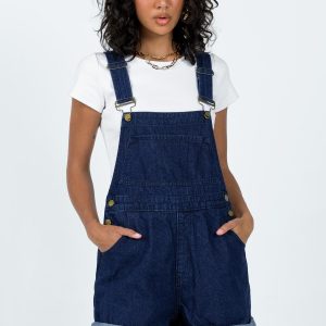 Kacey Short Overalls Dark Wash Denim