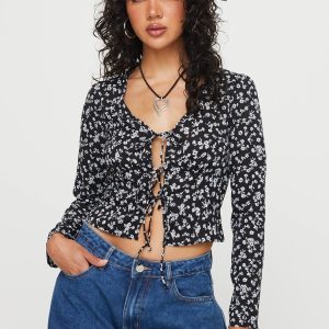 Mekki Long Sleeve Top Black Floral