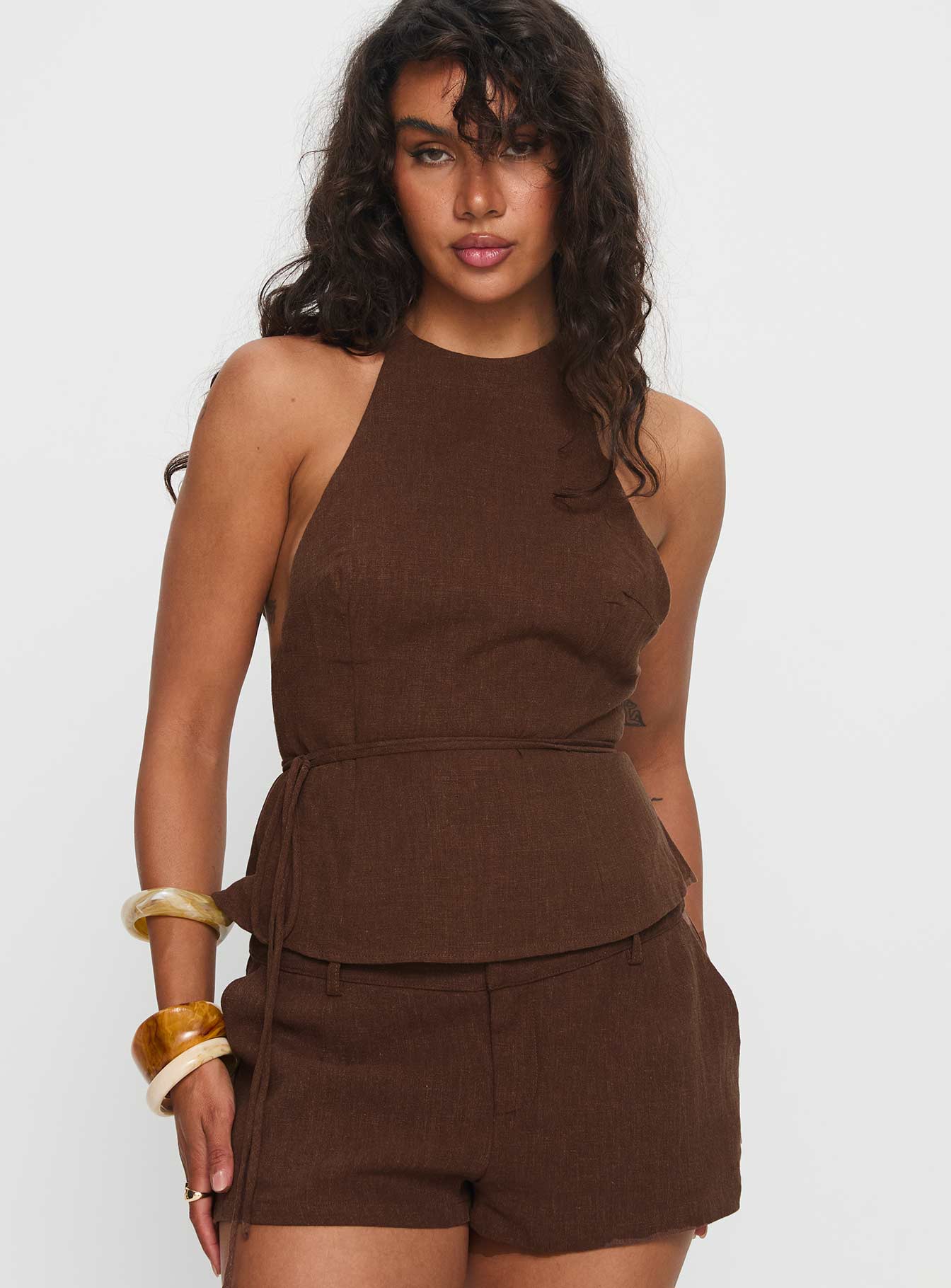 Stara Halter Linen Top Chocolate - Image 2