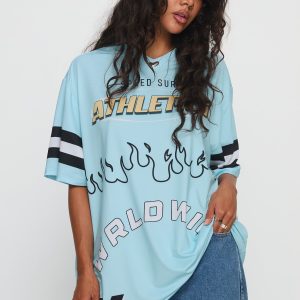 Moto Speedster Oversized Graphic Top Blue