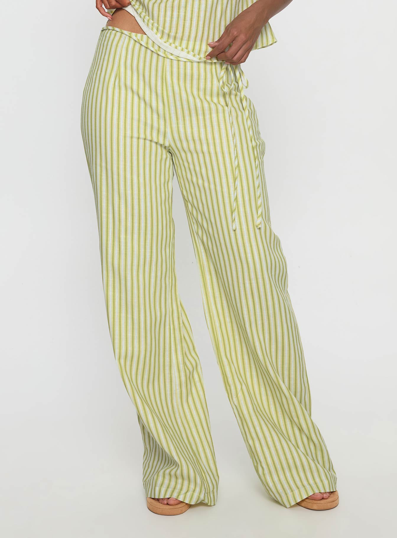 With Pleasure Tie Side Pant Green / Blue Stripe - Image 2