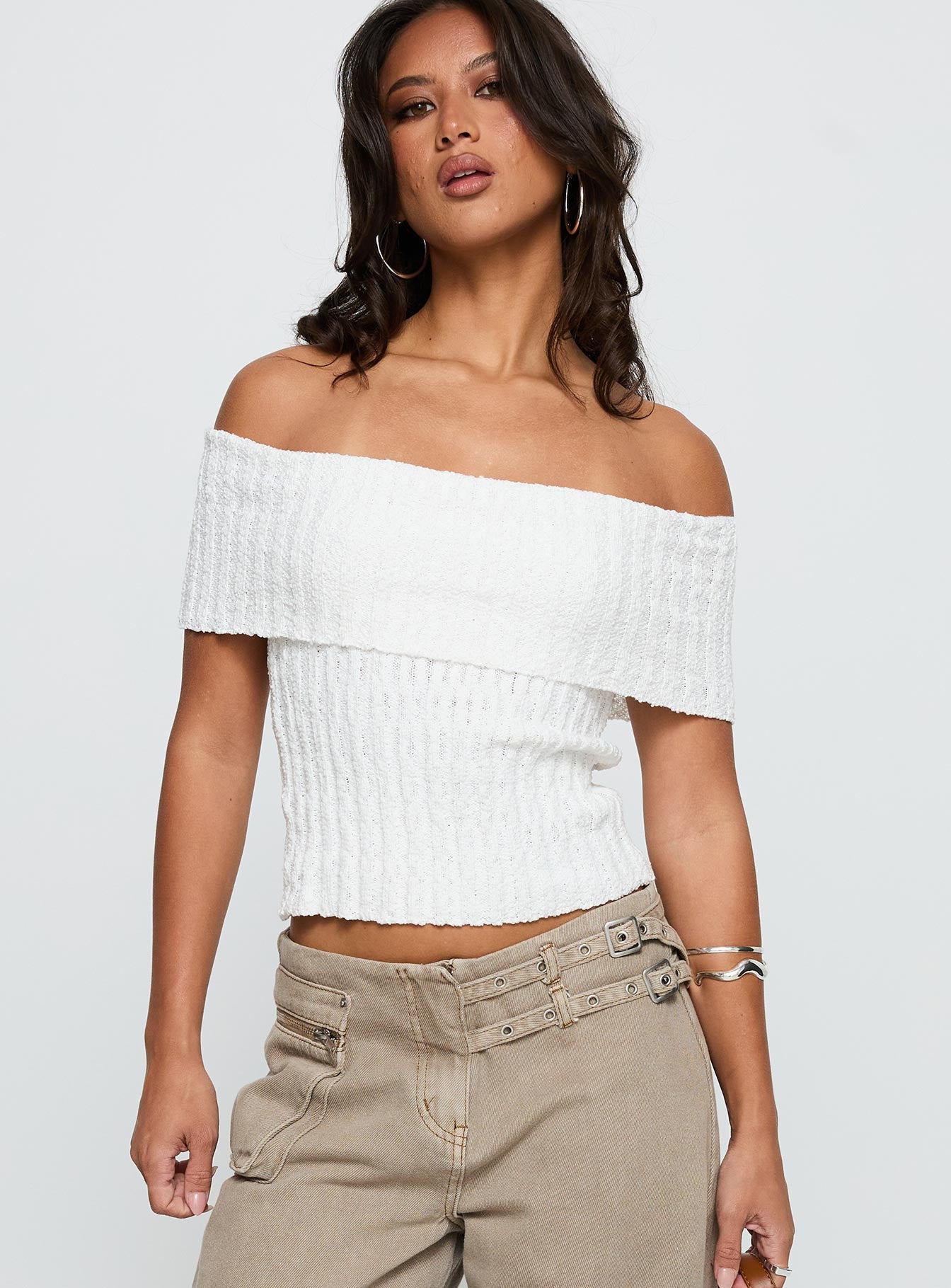 Murmur Off Shoulder Top White - Image 2