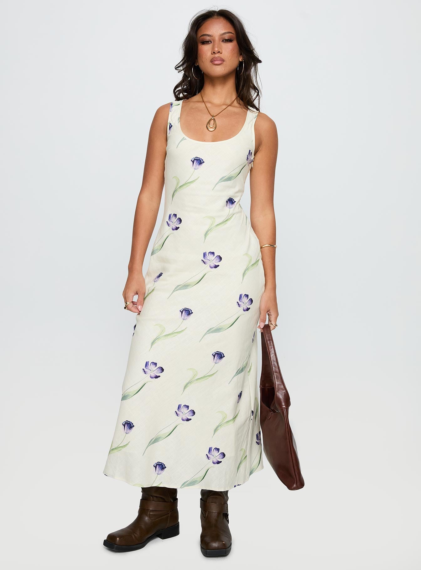 Jessabelle Linen Blend Midi Dress Cream Floral - Image 2