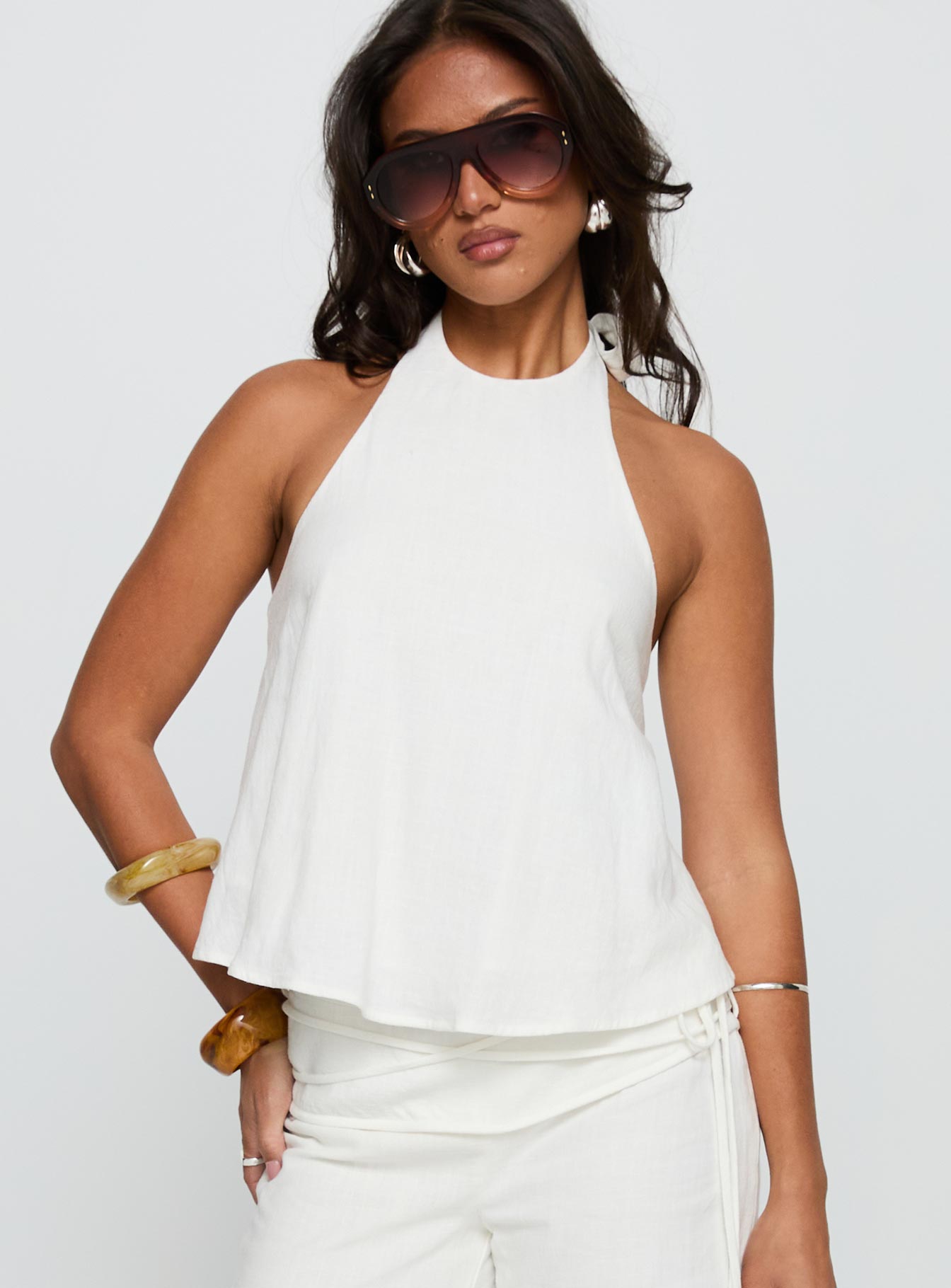 Aquaria Halter Linen Blend Top White - Image 2