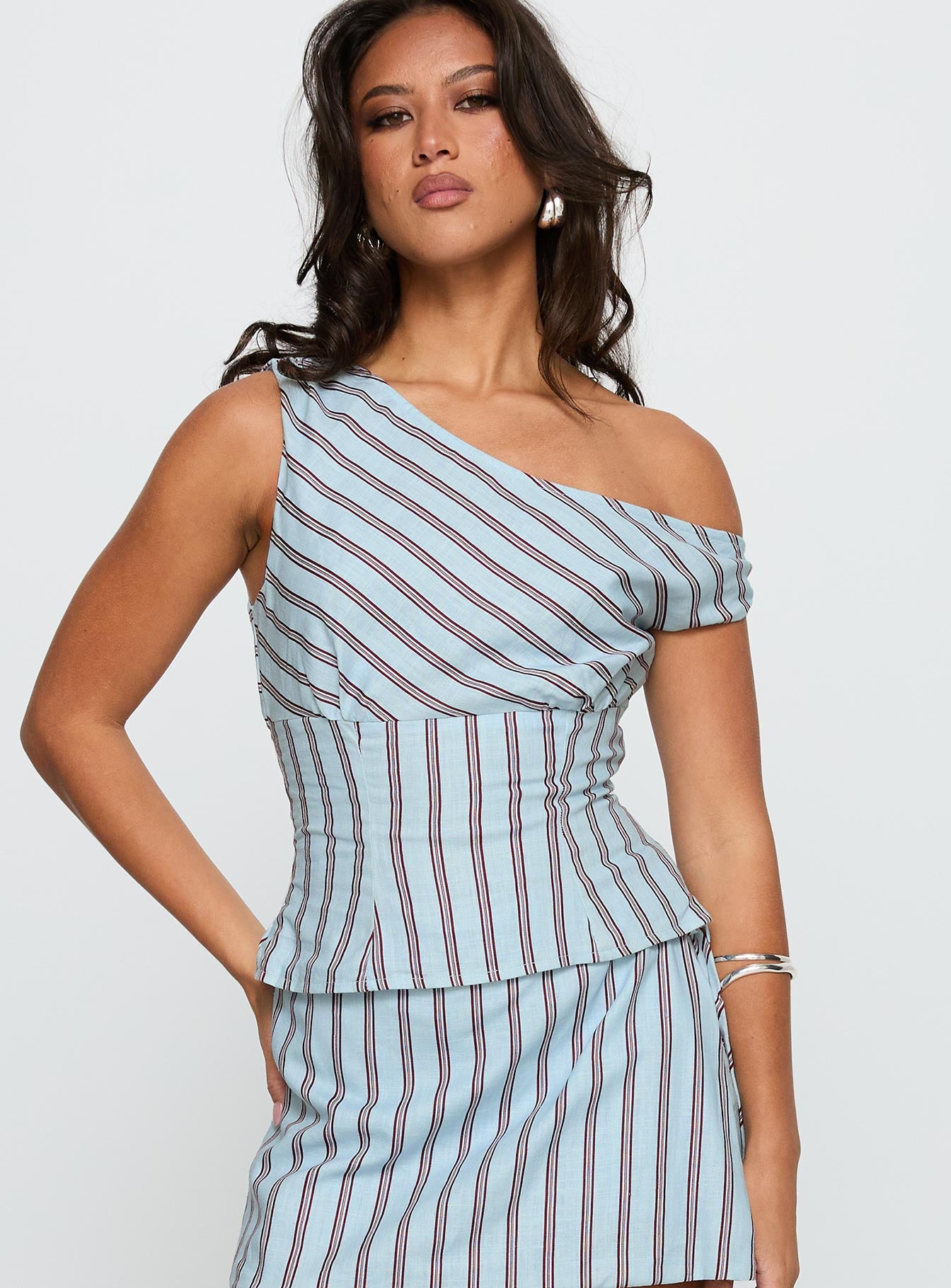 Del Rio Off The Shoulder Top Blue / Maroon - Image 2