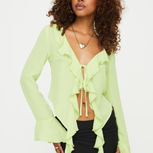 Astred Ruffle Long Sleeve Top Green