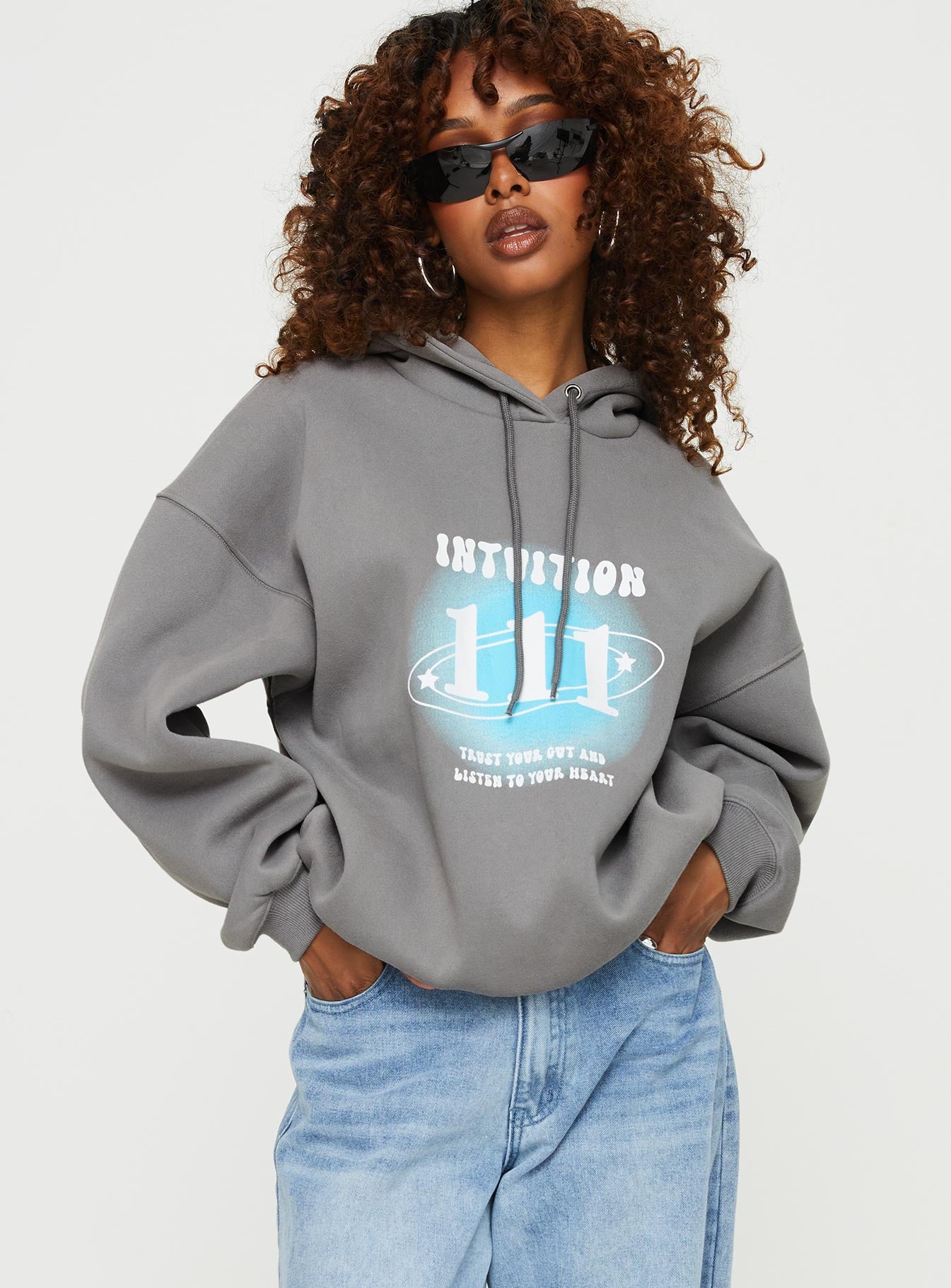 Intuition Hooded Sweatshirt Bubble Text Charcoal - Image 3