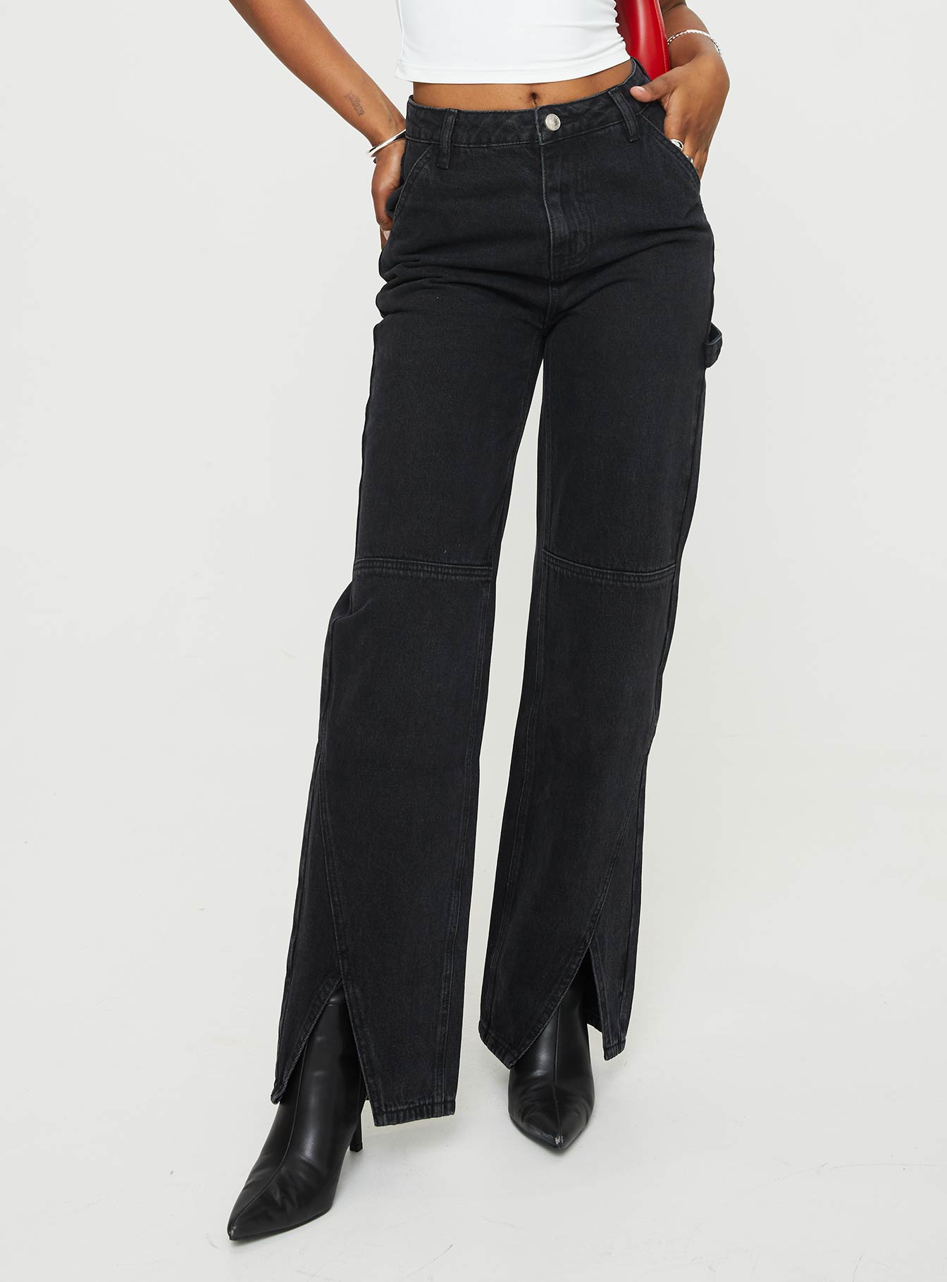 Rihanna Split Hem Jeans Black - Image 2