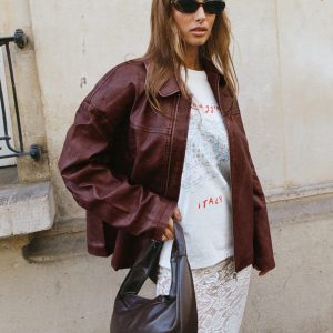 Napoleon Faux Leather Jacket Burgundy