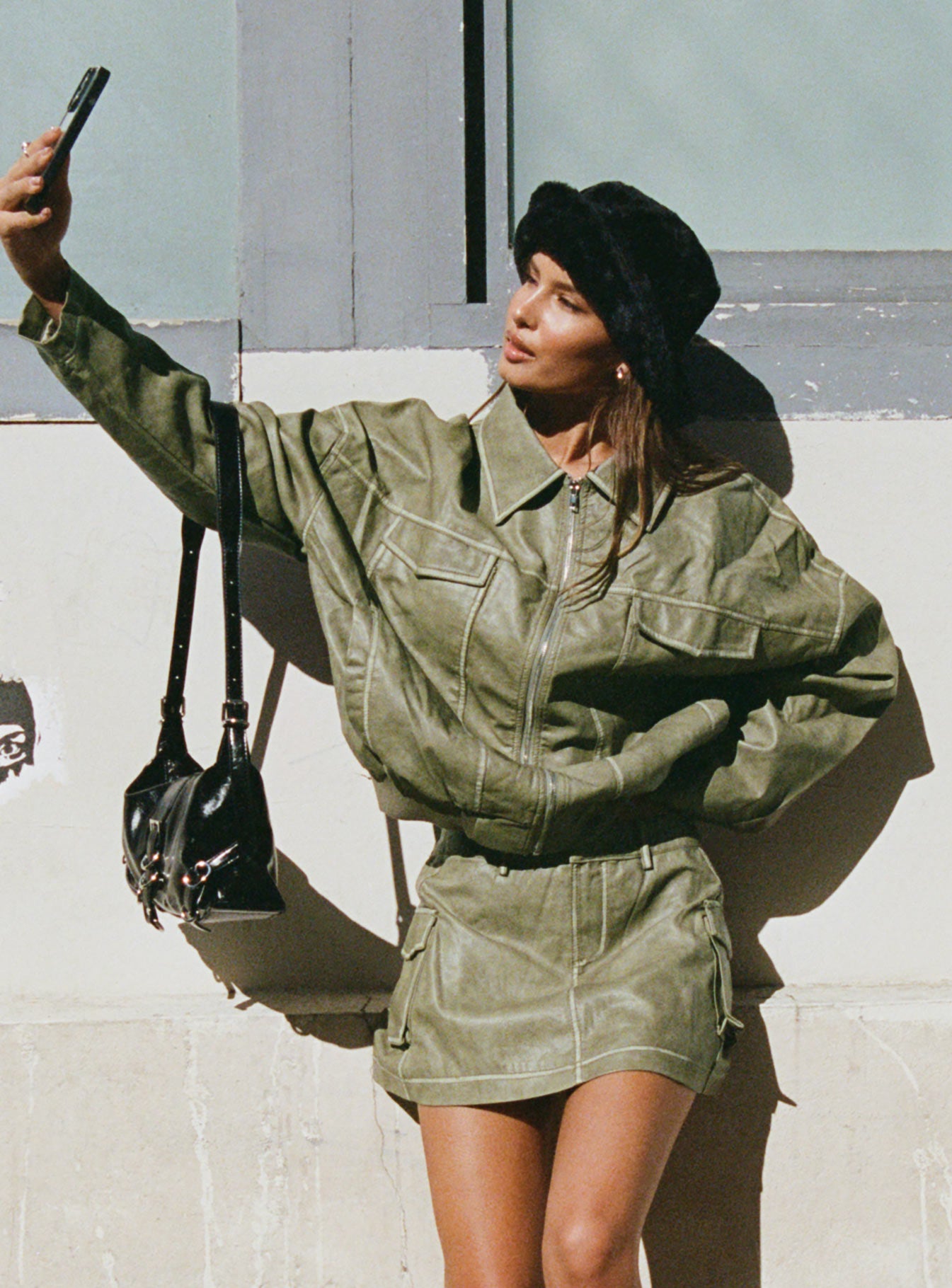 Tanza Faux Leather Jacket Washed Green - Image 2