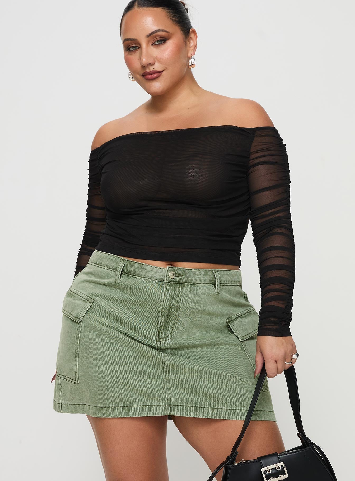 Zakai Cargo Denim Mini Skirt Green Curve - Image 2