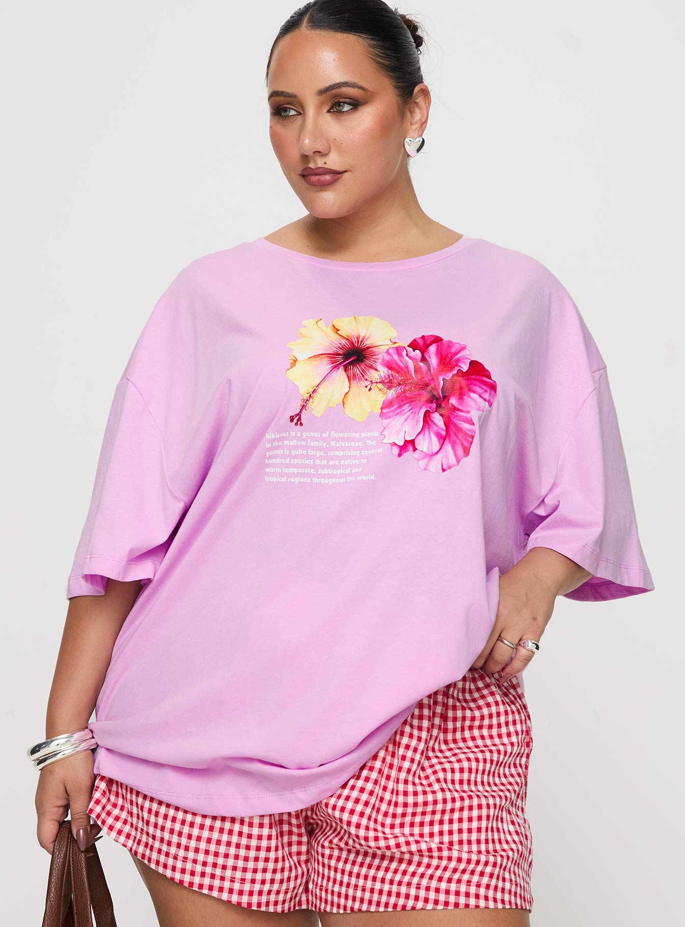 Hibiscus Haven Oversized Tee Pink Curve - Image 2