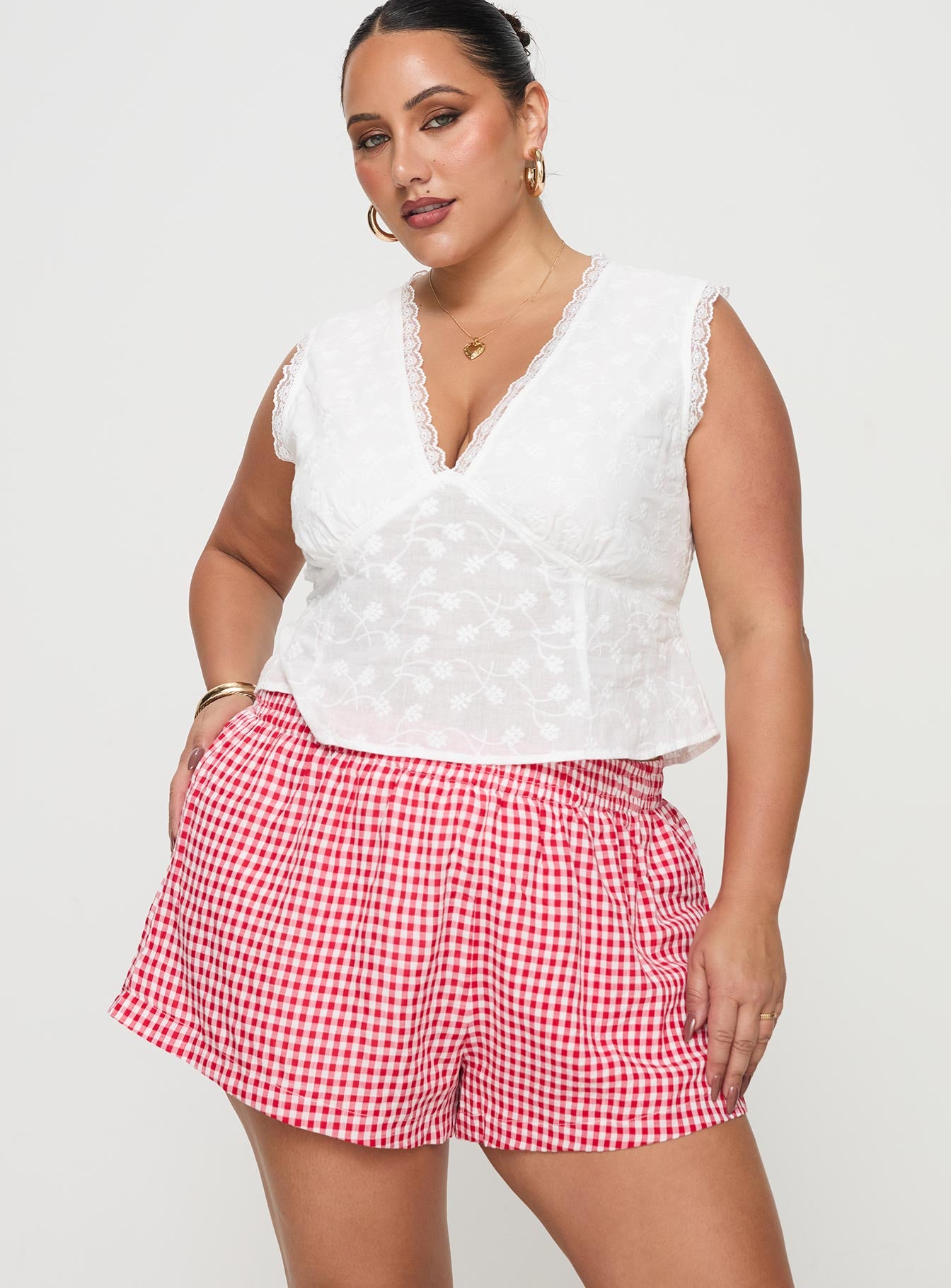 Beach House Shorts Red / White Gingham Curve - Image 2