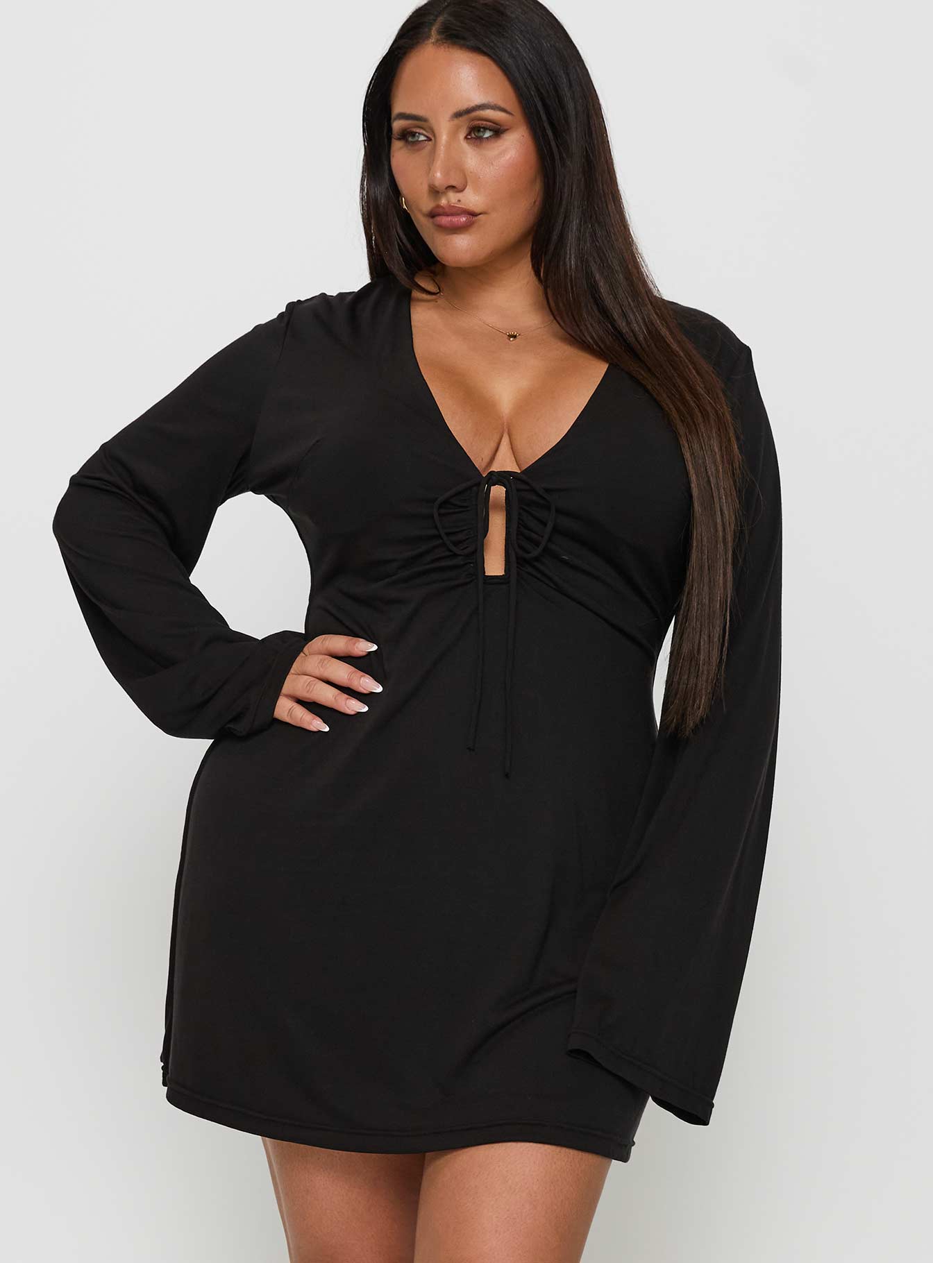 Dafnie Long Sleeve Mini Dress Black Curve - Image 2