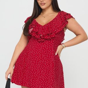 Cherry Schnapps Flutter Mini Dress Red Polka Curve