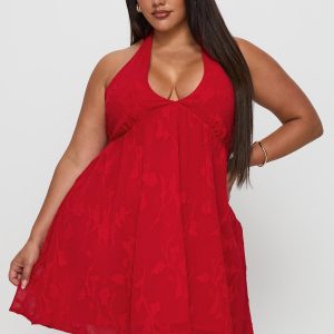 Moriah Halter Mini Dress Red Curve
