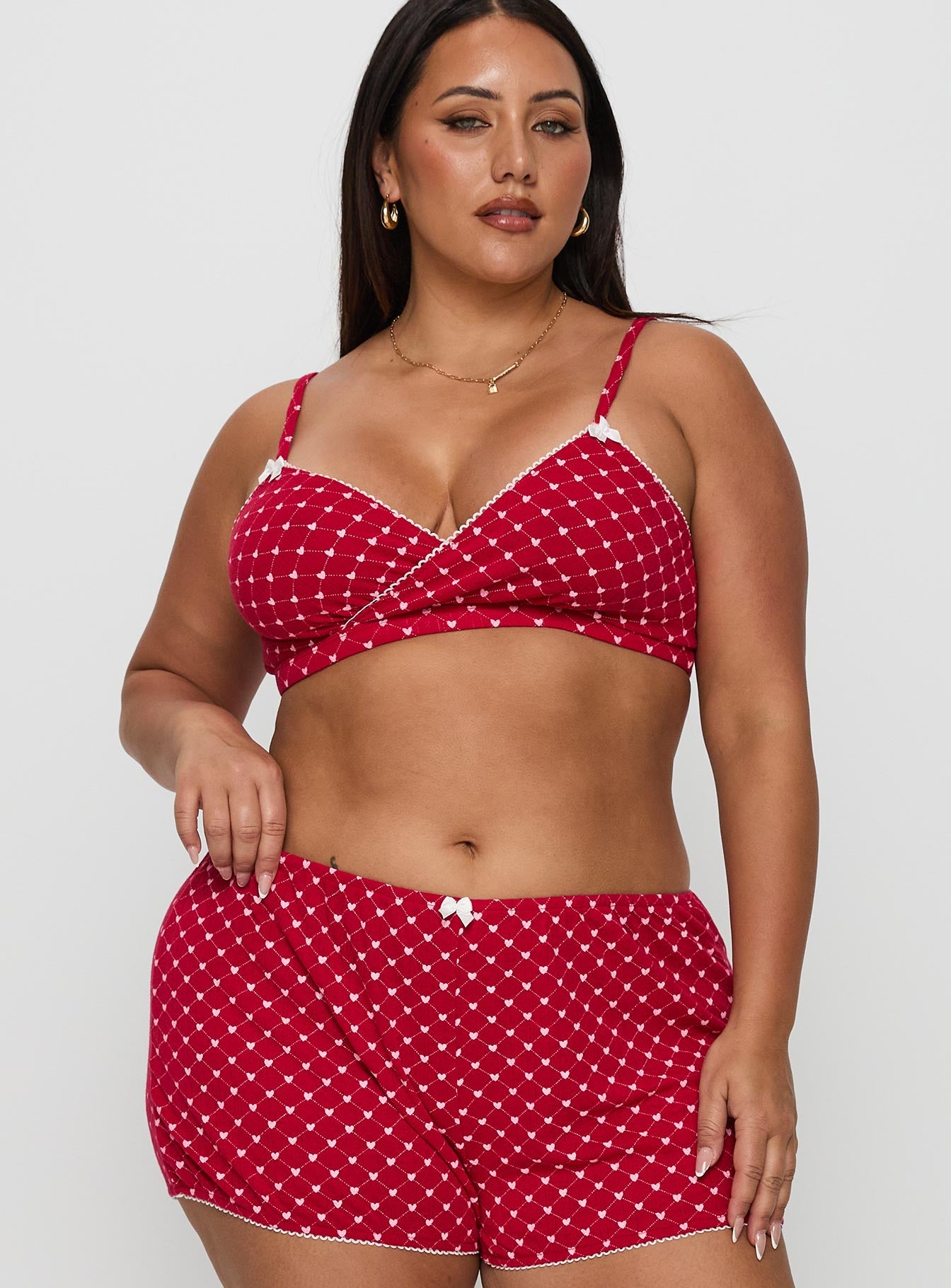 Slumber Pointelle Sleep Bralette Red Curve - Image 2