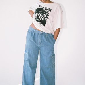 Paige Mid Rise Cargo Jean Denim Curve