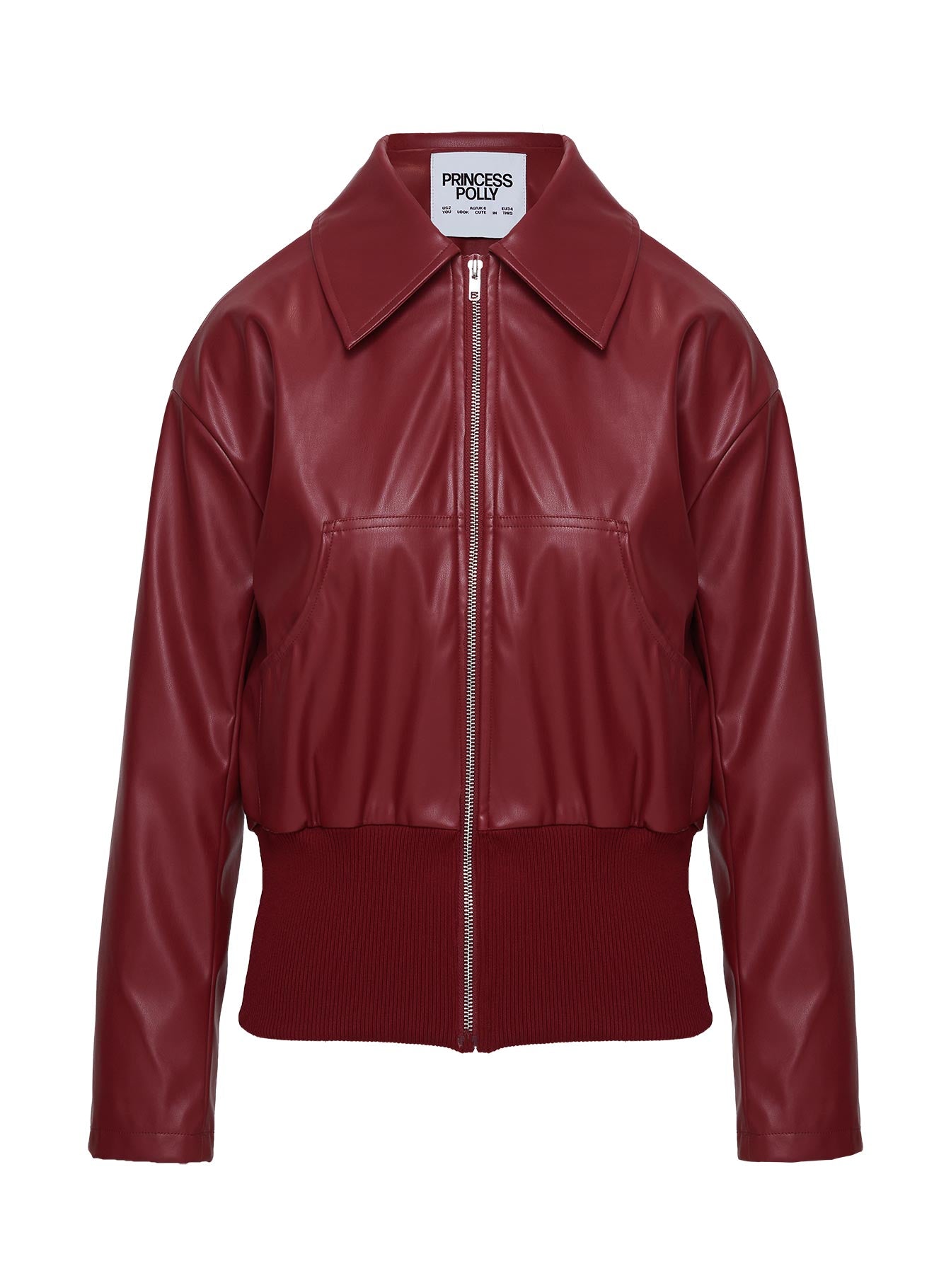 Radio On Blast Faux Leather Bomber Jacket Red - Image 5