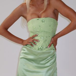 Lyrena Strapless Beaded Mini Dress Green
