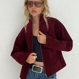 Jessalynn Faux Suede Zip Through Jacket Burgundy