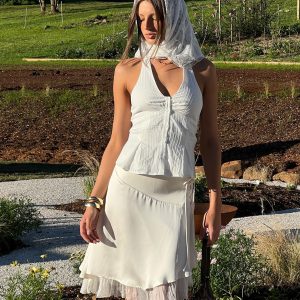 Rosemead Satin Midi Skirt Cream