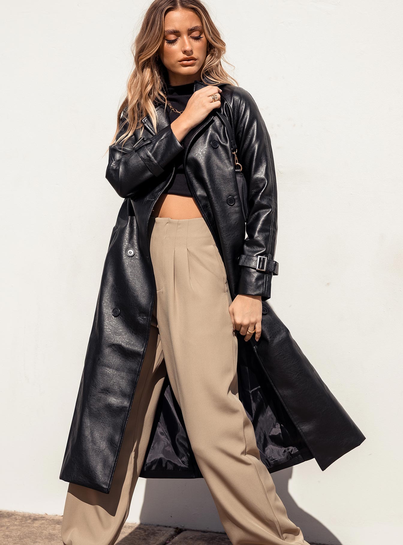 Montanna Faux Leather Coat Black - Image 13