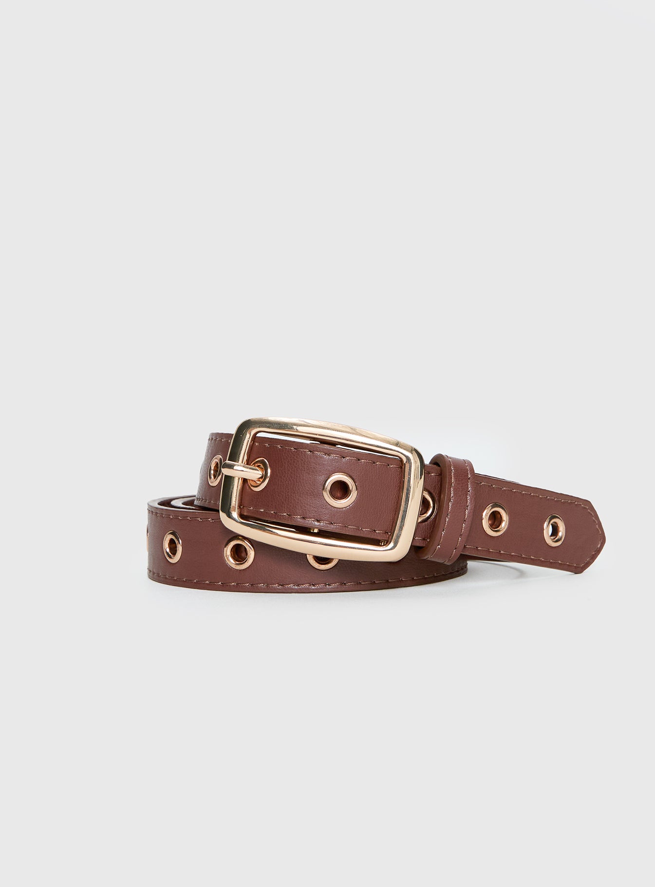 Rileigh Eyelet Faux Leather Belt Brown / Gold - Image 2