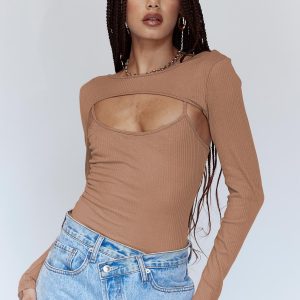Calla Long Sleeve Bodysuit Brown