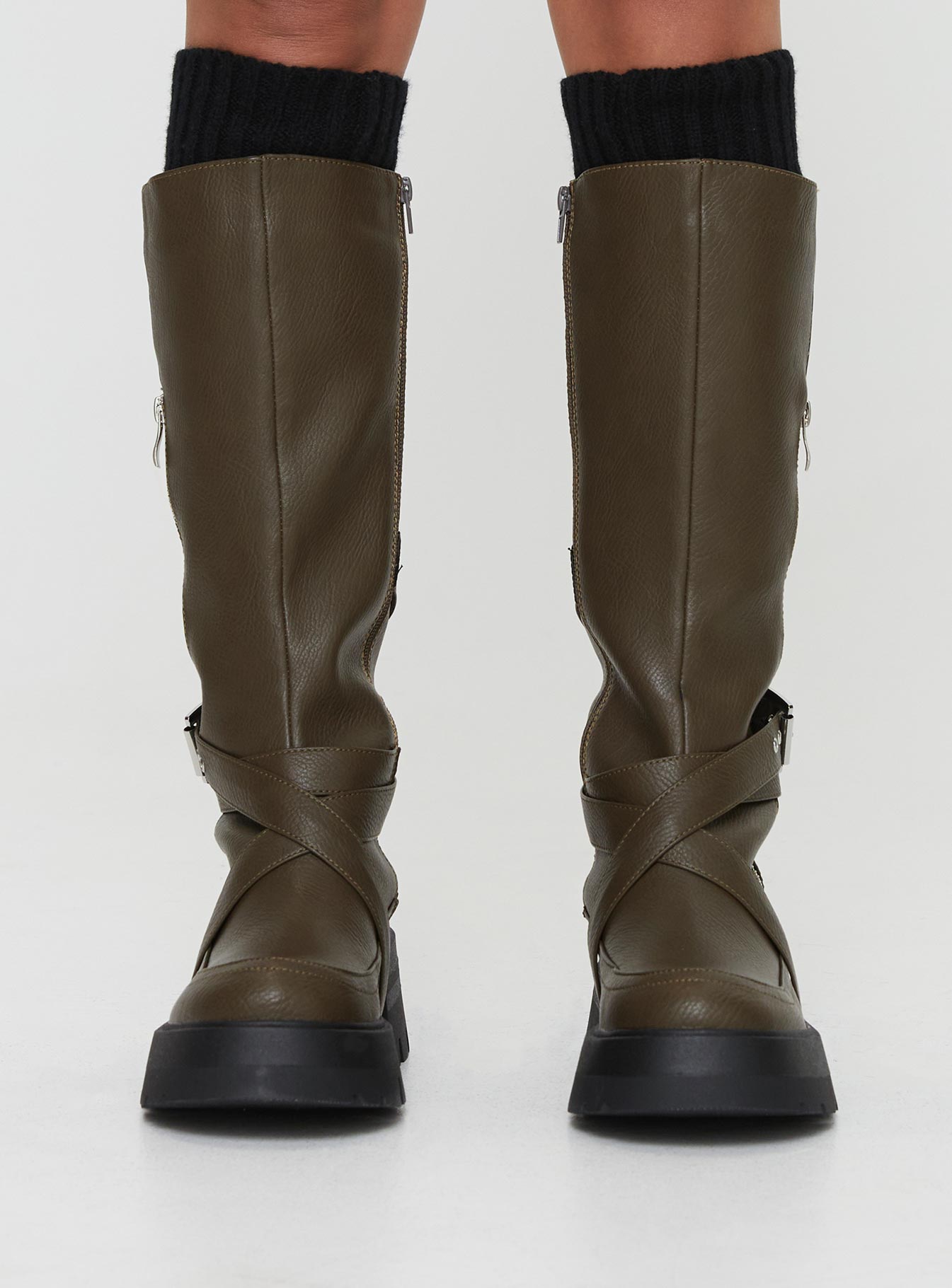 Quinn Knee High Boots Olive - Image 2