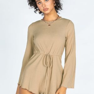 Aiken Long Sleeve Beige Romper